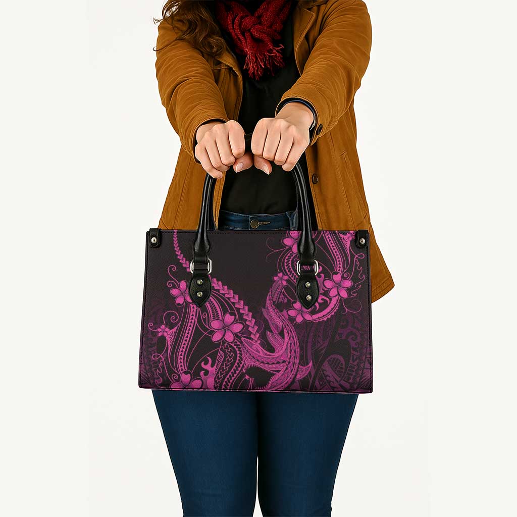 Pink Black Aloha Hawaii Leather Bag Polynesian Shark Tattoo With Plumeria LT14 - Polynesian Pride