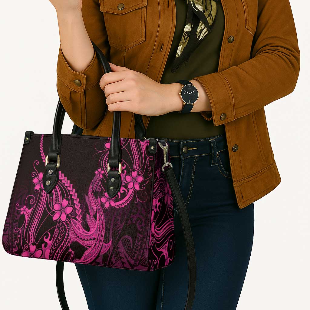 Pink Black Aloha Hawaii Leather Bag Polynesian Shark Tattoo With Plumeria LT14 - Polynesian Pride