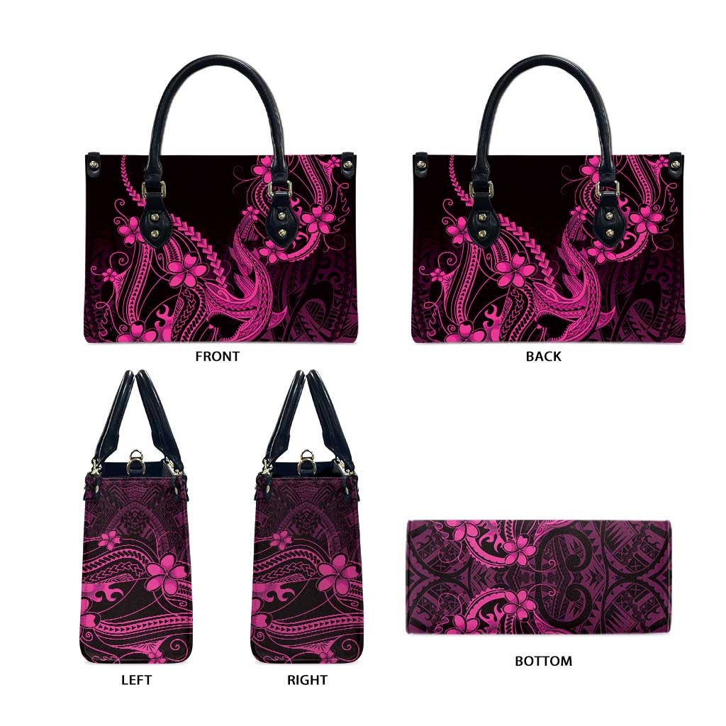Pink Black Aloha Hawaii Leather Bag Polynesian Shark Tattoo With Plumeria LT14 - Polynesian Pride