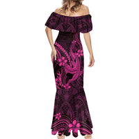 Pink Black Aloha Hawaii Mermaid Dress Polynesian Shark Tattoo With Plumeria LT14 - Polynesian Pride