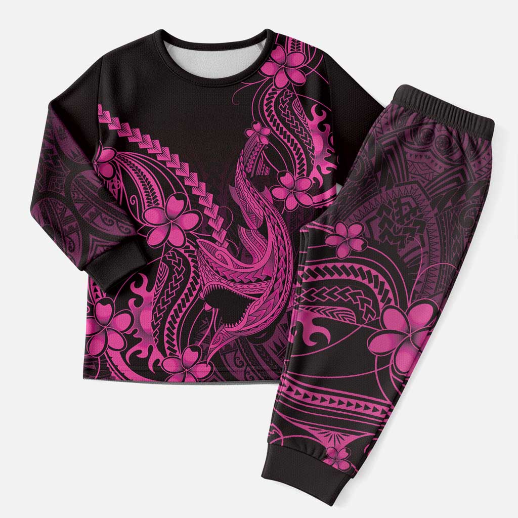 Pink Black Aloha Hawaii Christmas Pajama Set Polynesian Shark Tattoo With Plumeria LT14 Men Pink - Polynesian Pride