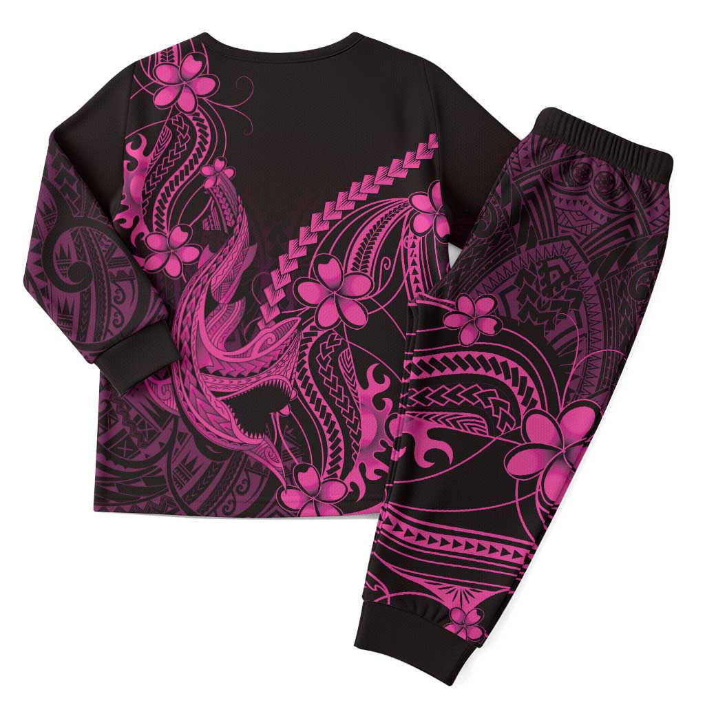 Pink Black Aloha Hawaii Christmas Pajama Set Polynesian Shark Tattoo With Plumeria LT14 - Polynesian Pride