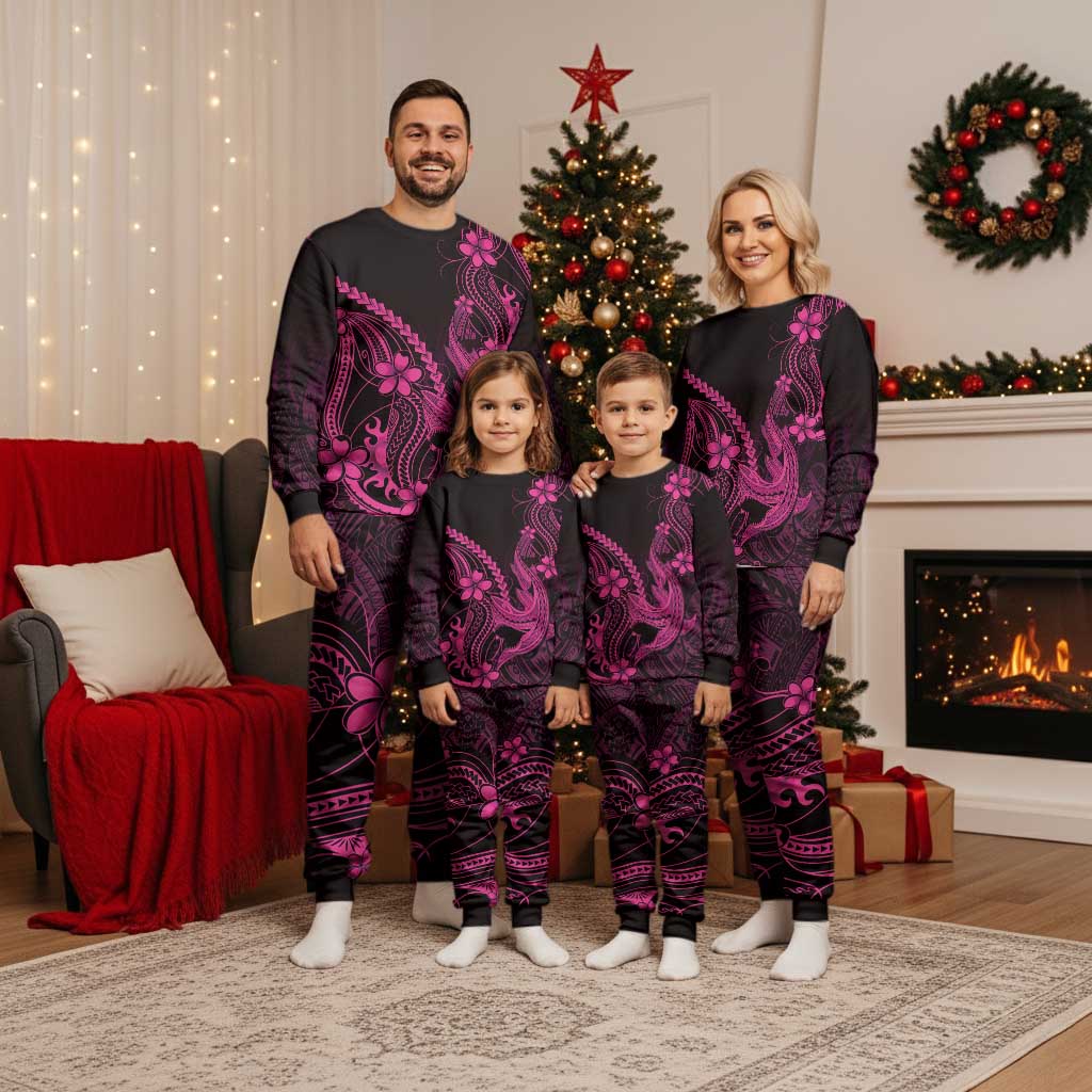 Pink Black Aloha Hawaii Christmas Pajama Set Polynesian Shark Tattoo With Plumeria LT14 - Polynesian Pride