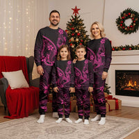 Pink Black Aloha Hawaii Christmas Pajama Set Polynesian Shark Tattoo With Plumeria LT14 - Polynesian Pride