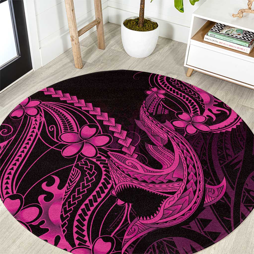 Pink Black Aloha Hawaii Round Carpet Polynesian Shark Tattoo With Plumeria LT14 Pink - Polynesian Pride