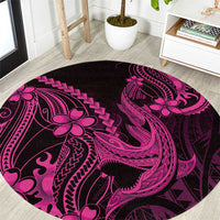Pink Black Aloha Hawaii Round Carpet Polynesian Shark Tattoo With Plumeria LT14 Pink - Polynesian Pride