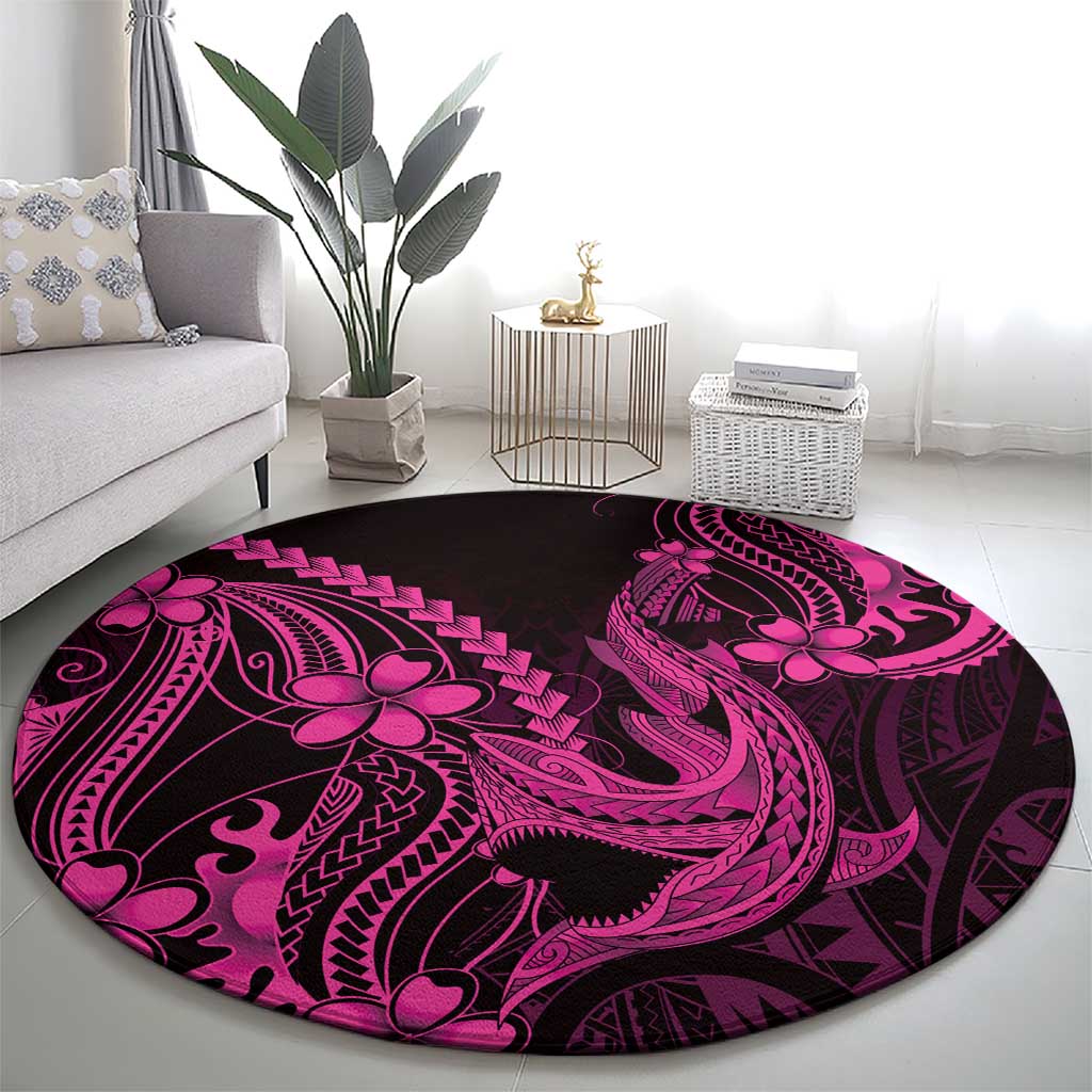 Pink Black Aloha Hawaii Round Carpet Polynesian Shark Tattoo With Plumeria LT14 - Polynesian Pride
