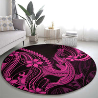 Pink Black Aloha Hawaii Round Carpet Polynesian Shark Tattoo With Plumeria LT14 - Polynesian Pride