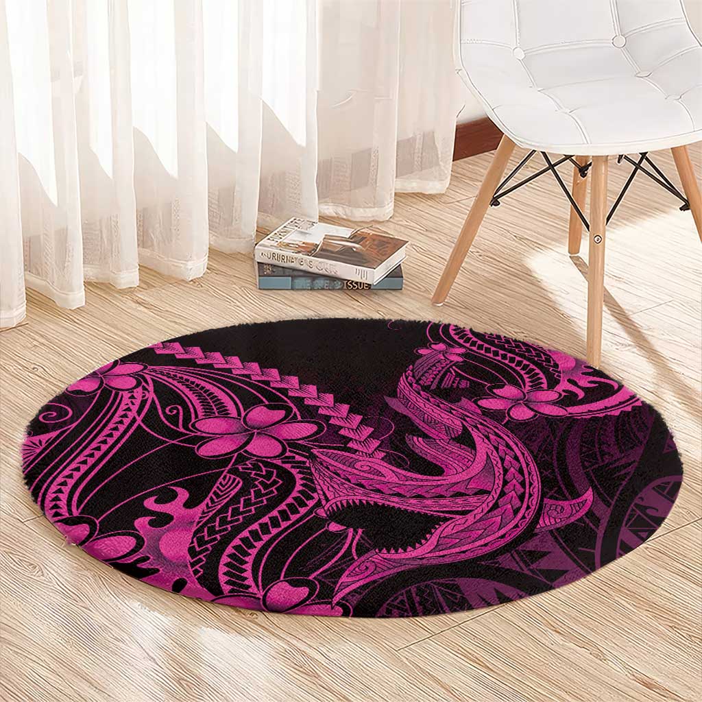 Pink Black Aloha Hawaii Round Carpet Polynesian Shark Tattoo With Plumeria LT14 - Polynesian Pride