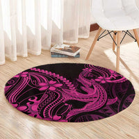 Pink Black Aloha Hawaii Round Carpet Polynesian Shark Tattoo With Plumeria LT14 - Polynesian Pride