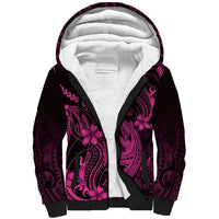Pink Black Aloha Hawaii Sherpa Hoodie Polynesian Shark Tattoo With Plumeria LT14 Unisex Pink - Polynesian Pride