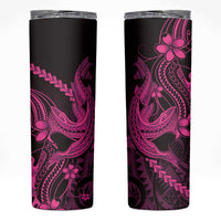 Pink Black Aloha Hawaii Skinny Tumbler Polynesian Shark Tattoo With Plumeria LT14 Pink - Polynesian Pride
