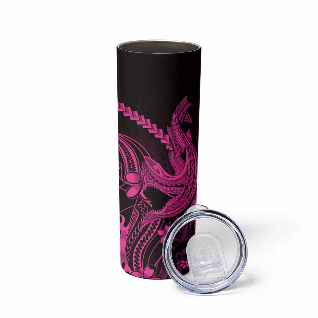 Pink Black Aloha Hawaii Skinny Tumbler Polynesian Shark Tattoo With Plumeria LT14 - Polynesian Pride