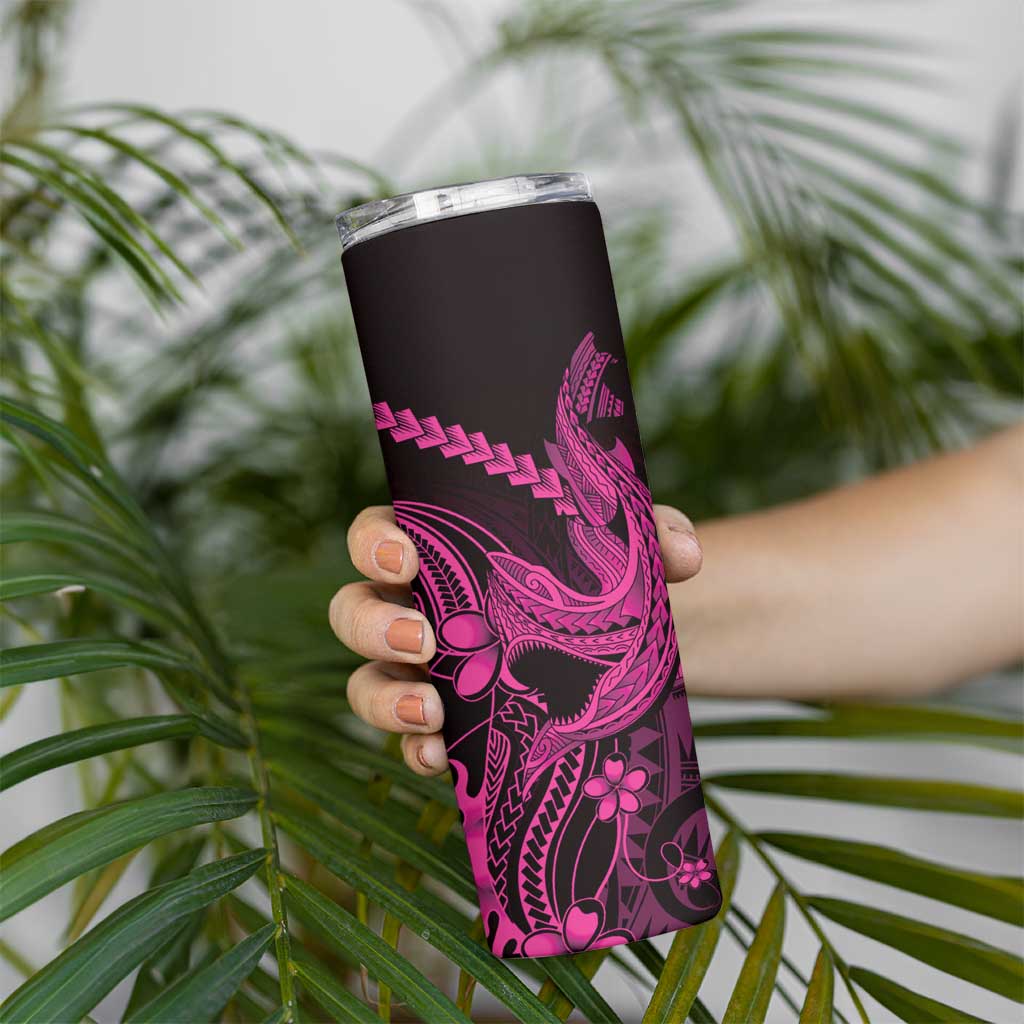 Pink Black Aloha Hawaii Skinny Tumbler Polynesian Shark Tattoo With Plumeria LT14 - Polynesian Pride