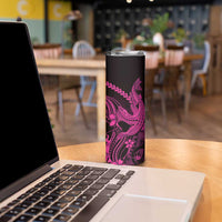 Pink Black Aloha Hawaii Skinny Tumbler Polynesian Shark Tattoo With Plumeria LT14 - Polynesian Pride
