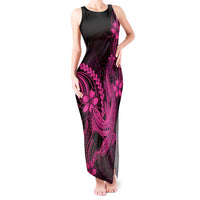 Pink Black Aloha Hawaii Tank Maxi Dress Polynesian Shark Tattoo With Plumeria LT14 Women Pink - Polynesian Pride