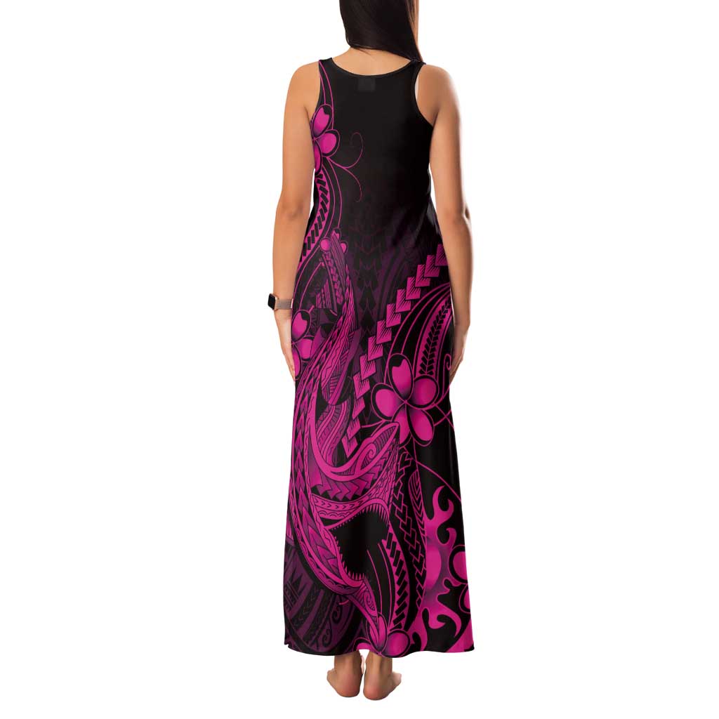 Pink Black Aloha Hawaii Tank Maxi Dress Polynesian Shark Tattoo With Plumeria LT14 - Polynesian Pride