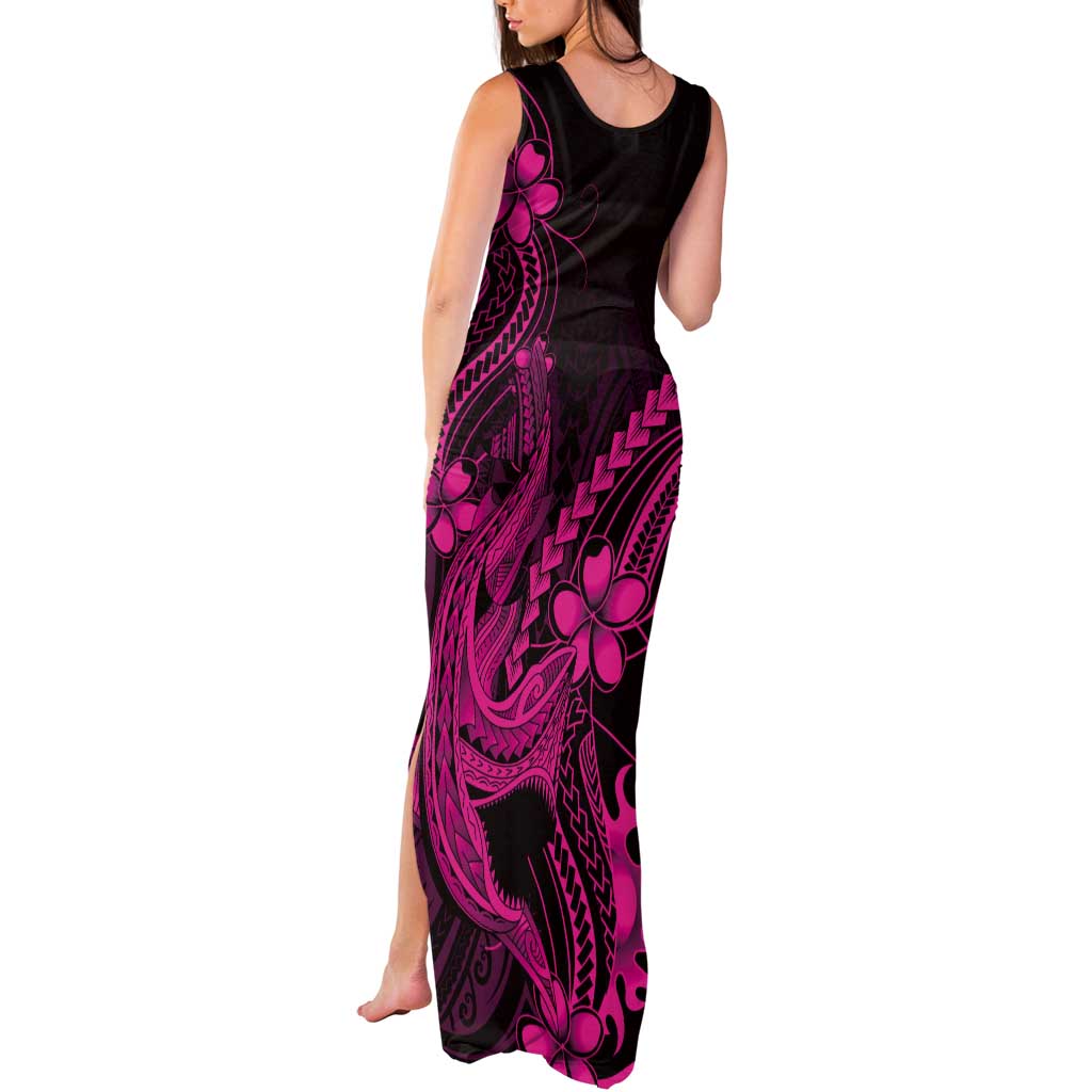 Pink Black Aloha Hawaii Tank Maxi Dress Polynesian Shark Tattoo With Plumeria LT14 - Polynesian Pride