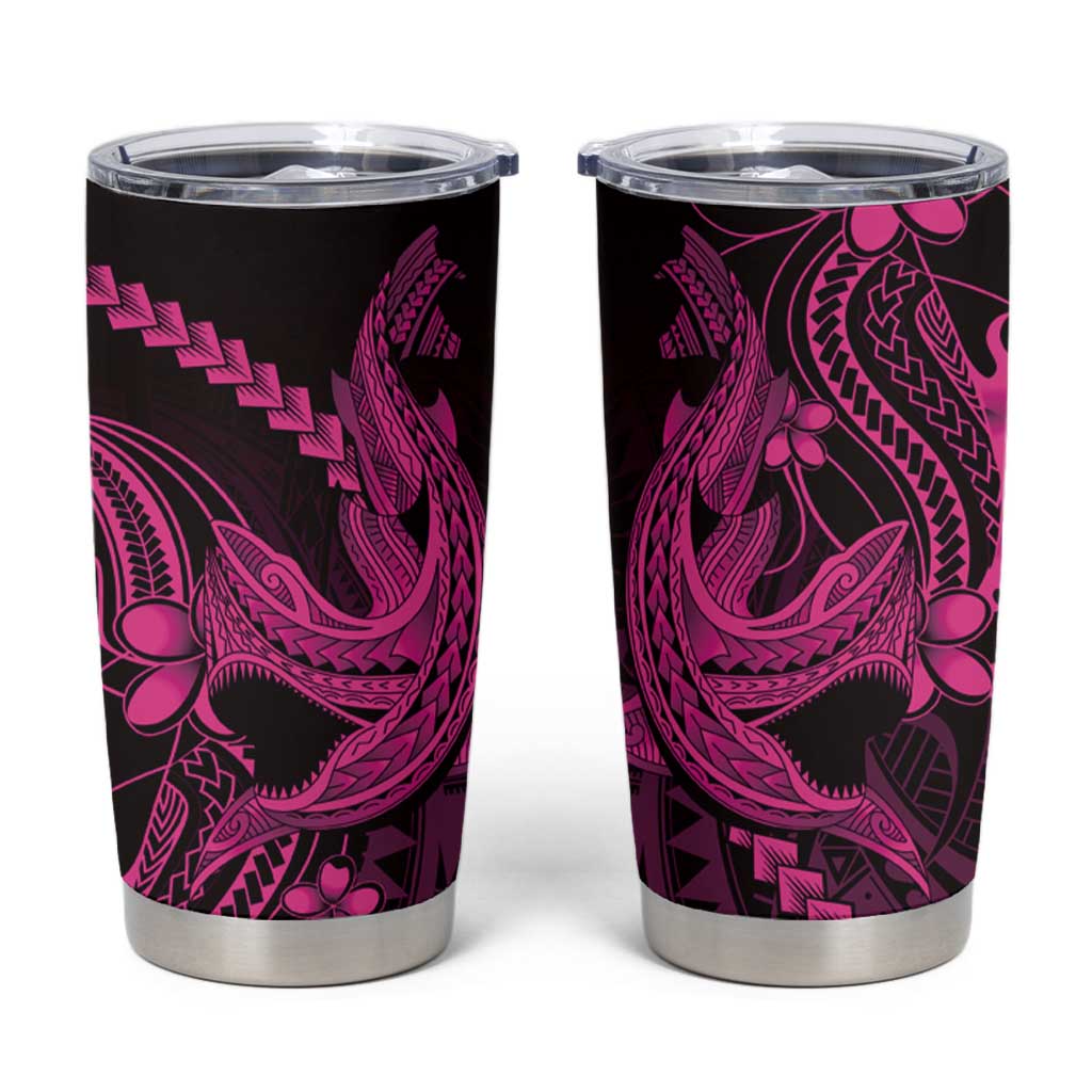 Pink Black Aloha Hawaii Tumbler Cup Polynesian Shark Tattoo With Plumeria LT14 Pink - Polynesian Pride
