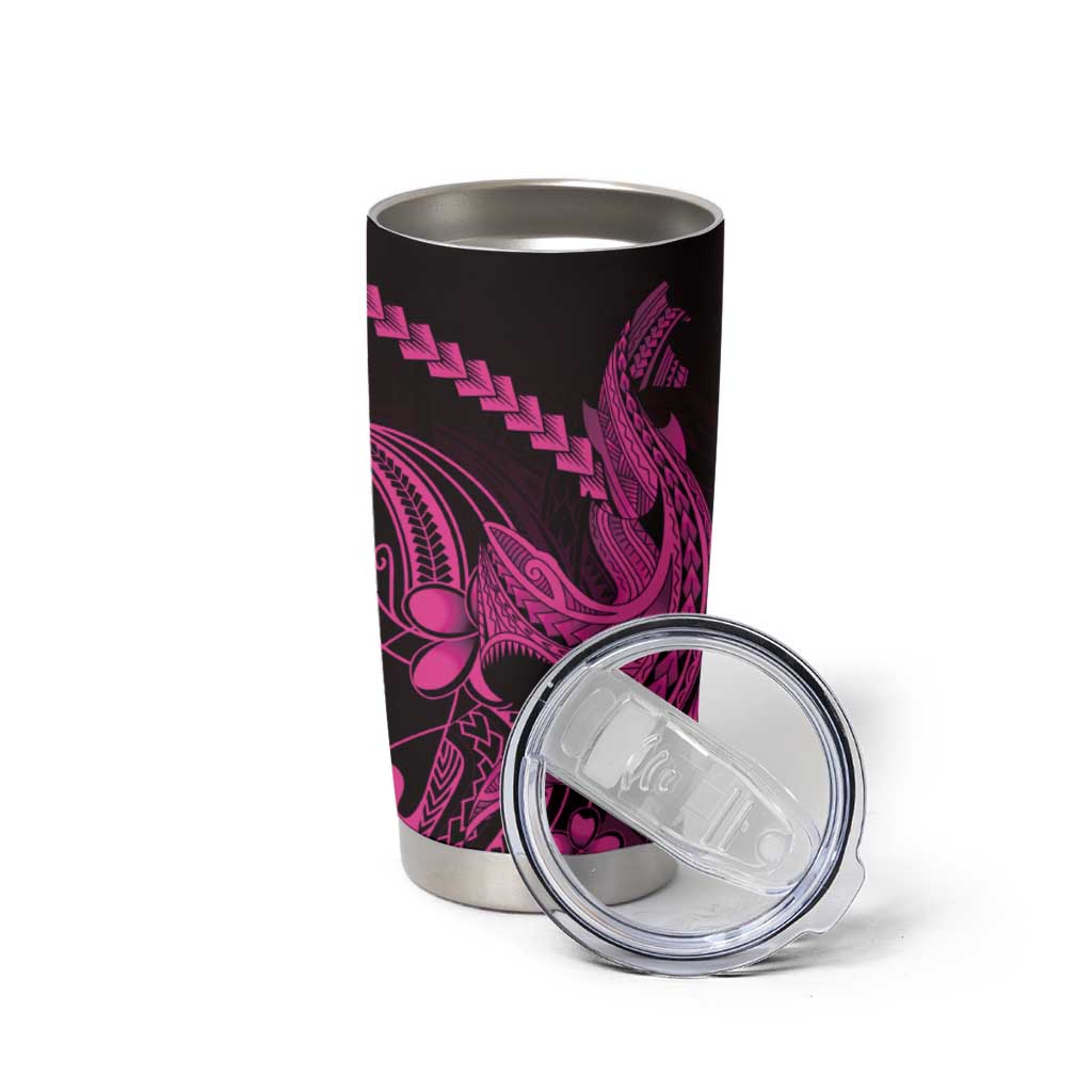 Pink Black Aloha Hawaii Tumbler Cup Polynesian Shark Tattoo With Plumeria LT14 - Polynesian Pride