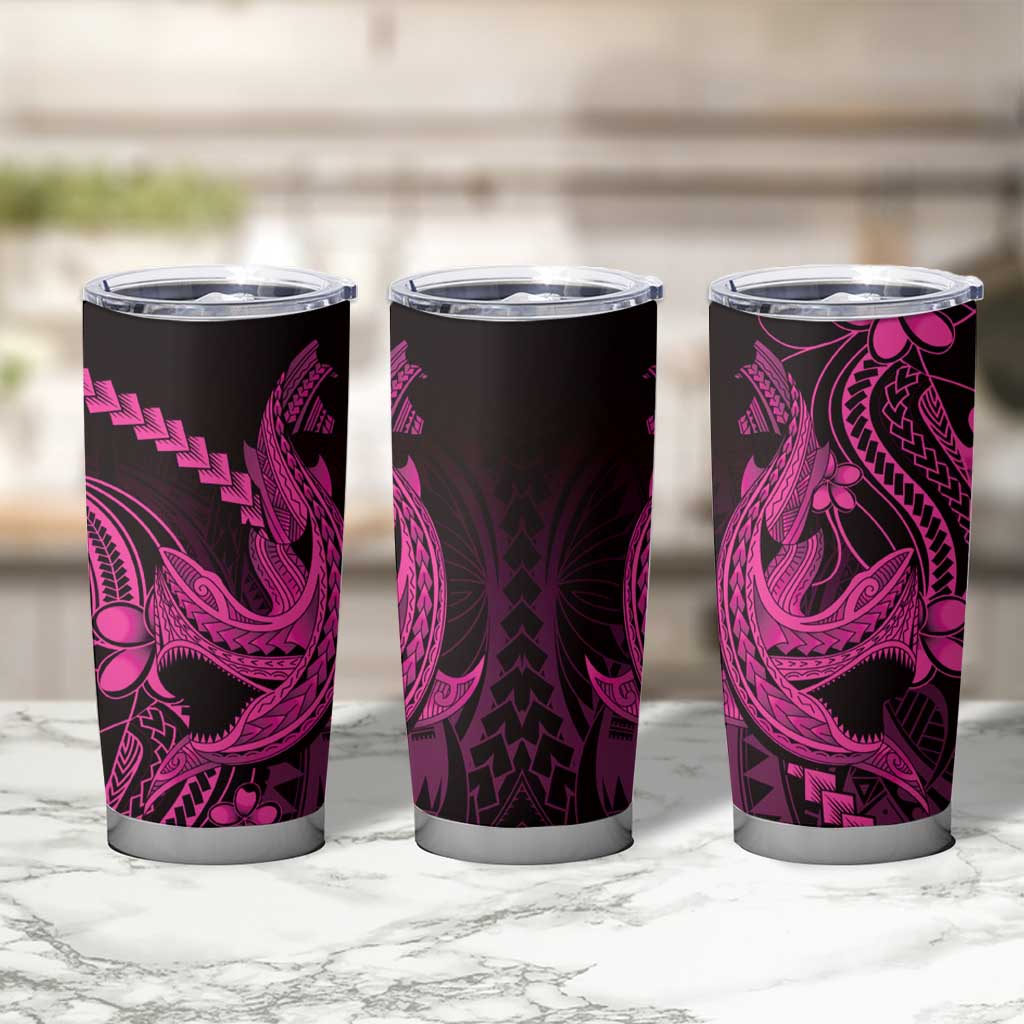 Pink Black Aloha Hawaii Tumbler Cup Polynesian Shark Tattoo With Plumeria LT14 - Polynesian Pride