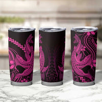 Pink Black Aloha Hawaii Tumbler Cup Polynesian Shark Tattoo With Plumeria LT14 - Polynesian Pride
