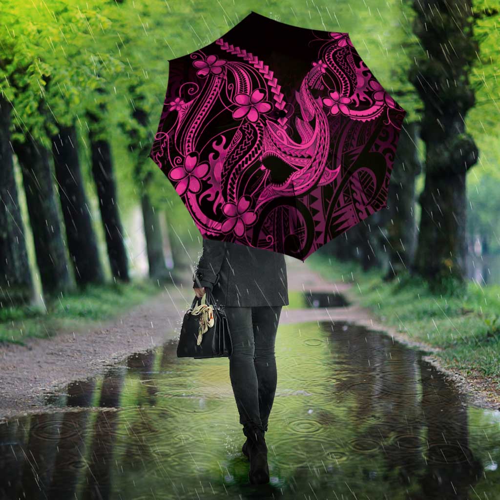 Pink Black Aloha Hawaii Umbrella Polynesian Shark Tattoo With Plumeria - Polynesian Pride