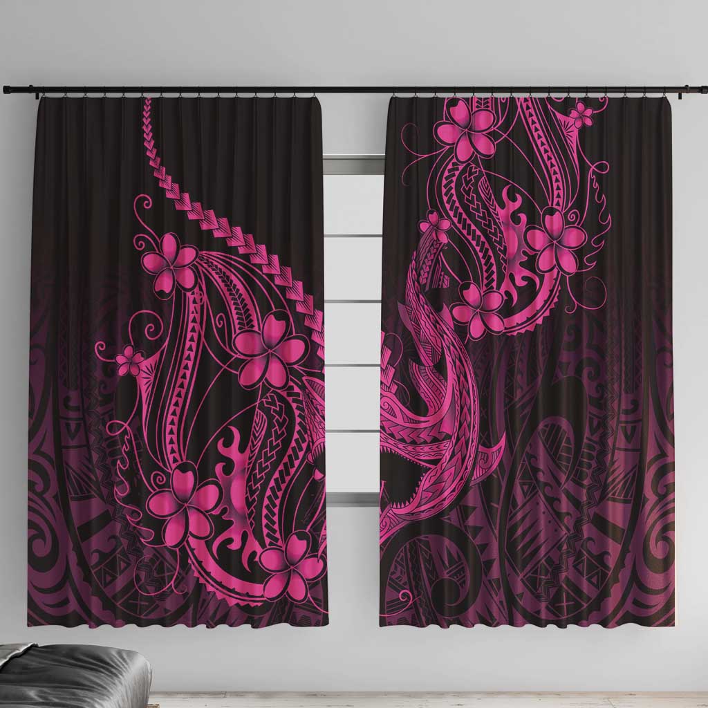 Pink Black Aloha Hawaii Window Curtain Polynesian Shark Tattoo With Plumeria LT14 With Hooks Pink - Polynesian Pride