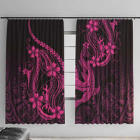 Pink Black Aloha Hawaii Window Curtain Polynesian Shark Tattoo With Plumeria LT14 With Hooks Pink - Polynesian Pride