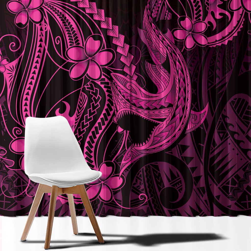Pink Black Aloha Hawaii Window Curtain Polynesian Shark Tattoo With Plumeria LT14 - Polynesian Pride
