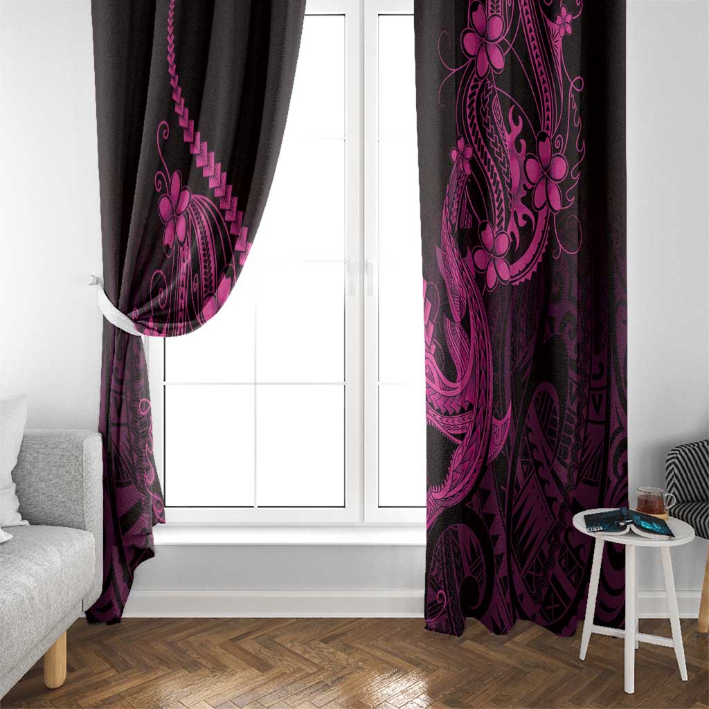 Pink Black Aloha Hawaii Window Curtain Polynesian Shark Tattoo With Plumeria LT14 - Polynesian Pride