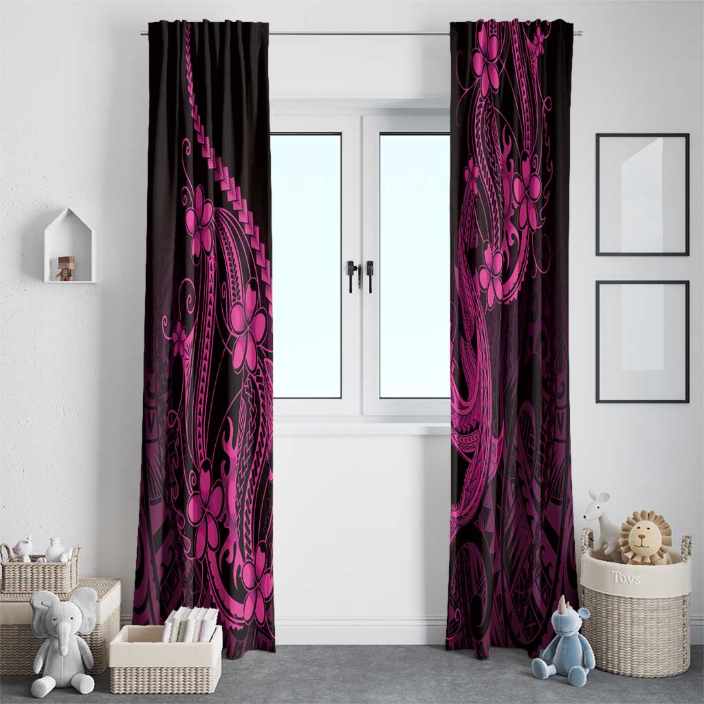 Pink Black Aloha Hawaii Window Curtain Polynesian Shark Tattoo With Plumeria LT14 - Polynesian Pride
