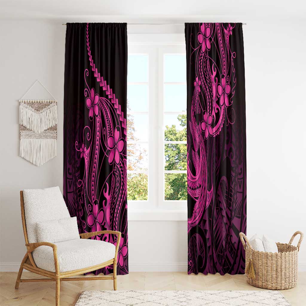 Pink Black Aloha Hawaii Window Curtain Polynesian Shark Tattoo With Plumeria LT14 - Polynesian Pride
