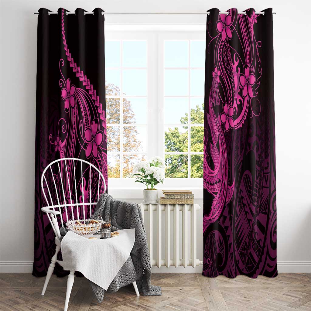 Pink Black Aloha Hawaii Window Curtain Polynesian Shark Tattoo With Plumeria LT14 - Polynesian Pride