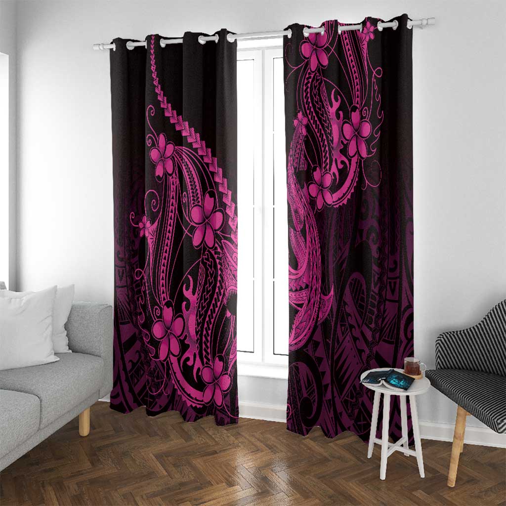 Pink Black Aloha Hawaii Window Curtain Polynesian Shark Tattoo With Plumeria LT14 With Grommets Pink - Polynesian Pride