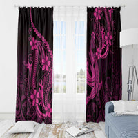 Pink Black Aloha Hawaii Window Curtain Polynesian Shark Tattoo With Plumeria LT14 - Polynesian Pride