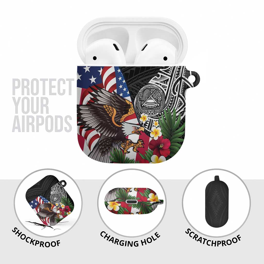 United States and American Samoa AirPods Case USA Flag Eagle With Seal Tropical Flowers
