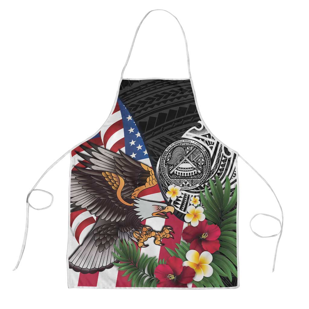 United States and American Samoa Apron USA Flag Eagle With Seal Tropical Flowers LT14 Black - Polynesian Pride