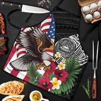 United States and American Samoa Apron USA Flag Eagle With Seal Tropical Flowers LT14 Black - Polynesian Pride