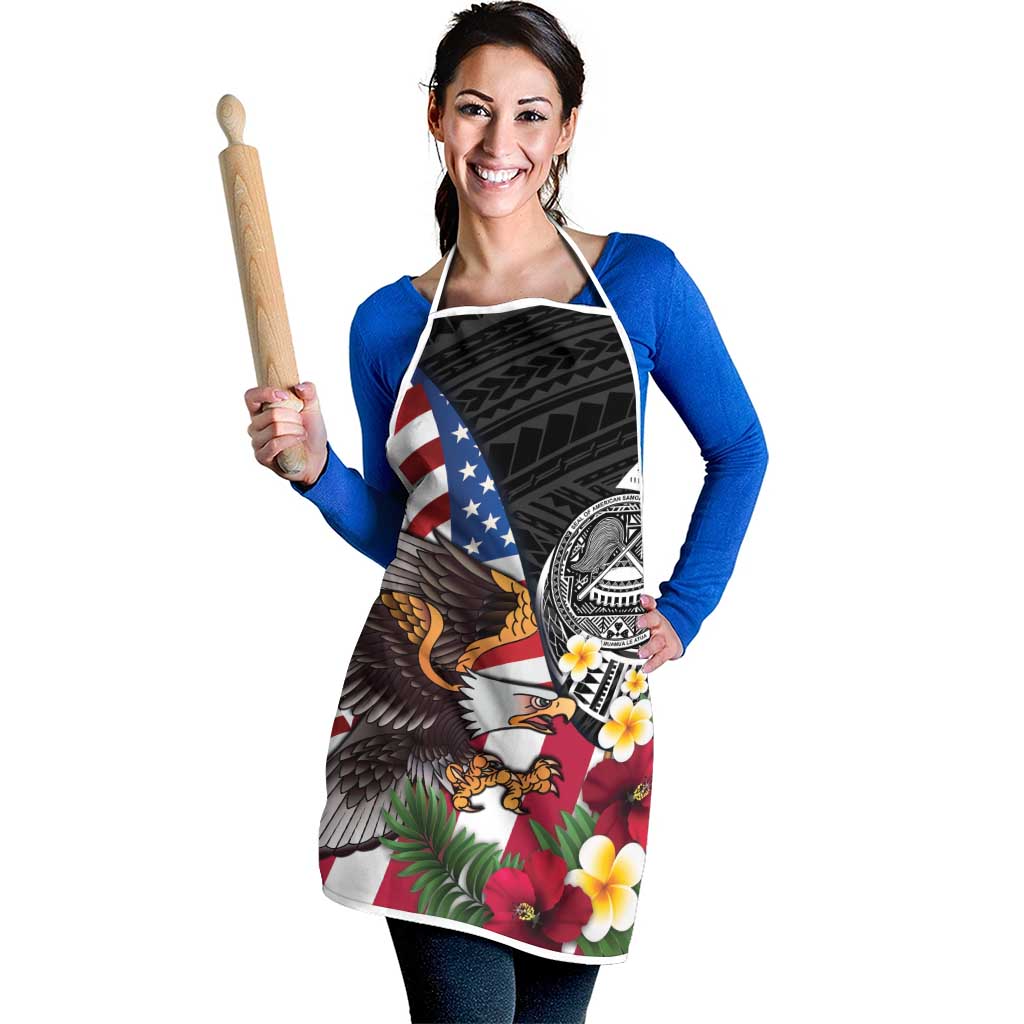 United States and American Samoa Apron USA Flag Eagle With Seal Tropical Flowers LT14 - Polynesian Pride