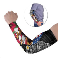 United States and American Samoa Arm Sleeves USA Flag Eagle With Seal Tropical Flowers