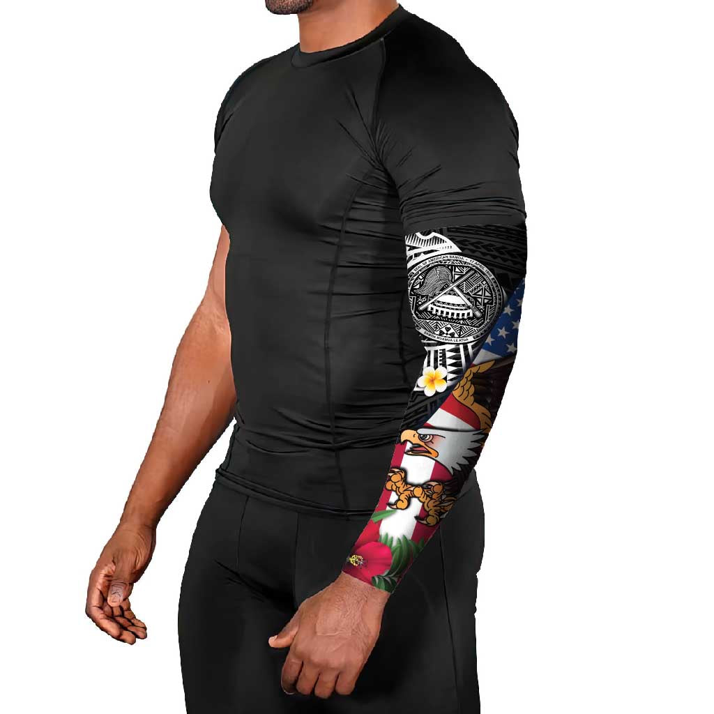 United States and American Samoa Arm Sleeves USA Flag Eagle With Seal Tropical Flowers