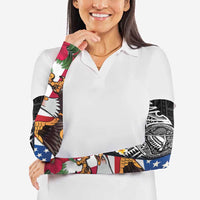 United States and American Samoa Arm Sleeves USA Flag Eagle With Seal Tropical Flowers