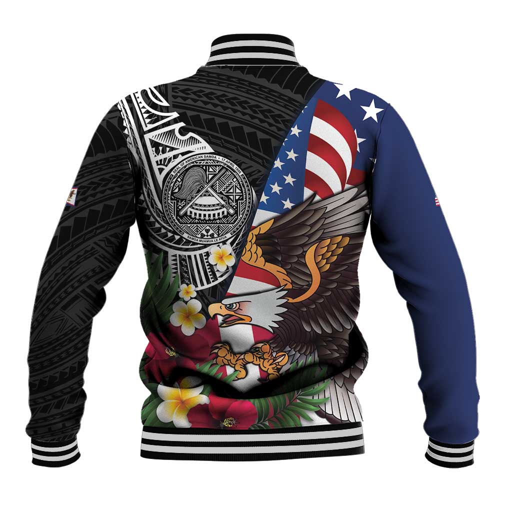 United States and American Samoa Baseball Jacket USA Flag Eagle With Seal Tropical Flowers