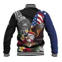 United States and American Samoa Baseball Jacket USA Flag Eagle With Seal Tropical Flowers