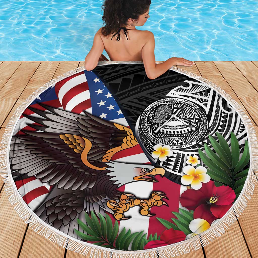 United States and American Samoa Beach Blanket USA Flag Eagle With Seal Tropical Flowers