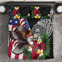 United States and American Samoa Bedding Set USA Flag Eagle With Seal Tropical Flowers LT14 Black - Polynesian Pride