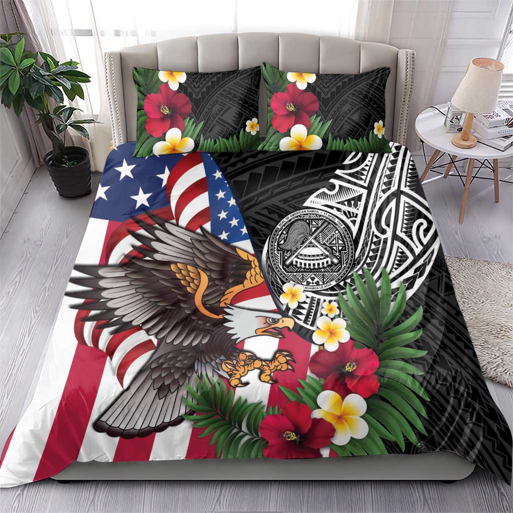 United States and American Samoa Bedding Set USA Flag Eagle With Seal Tropical Flowers LT14 - Polynesian Pride