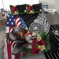 United States and American Samoa Bedding Set USA Flag Eagle With Seal Tropical Flowers LT14 - Polynesian Pride