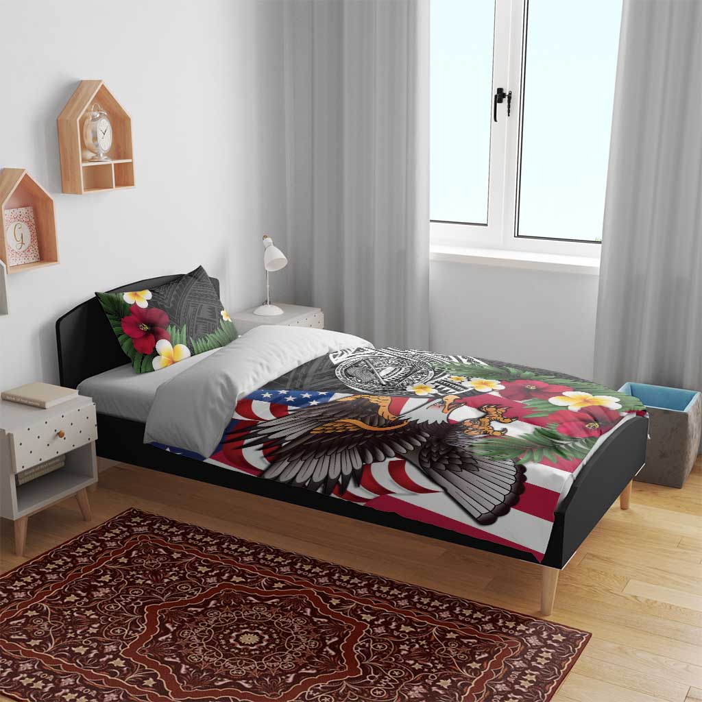 United States and American Samoa Bedding Set USA Flag Eagle With Seal Tropical Flowers LT14 - Polynesian Pride